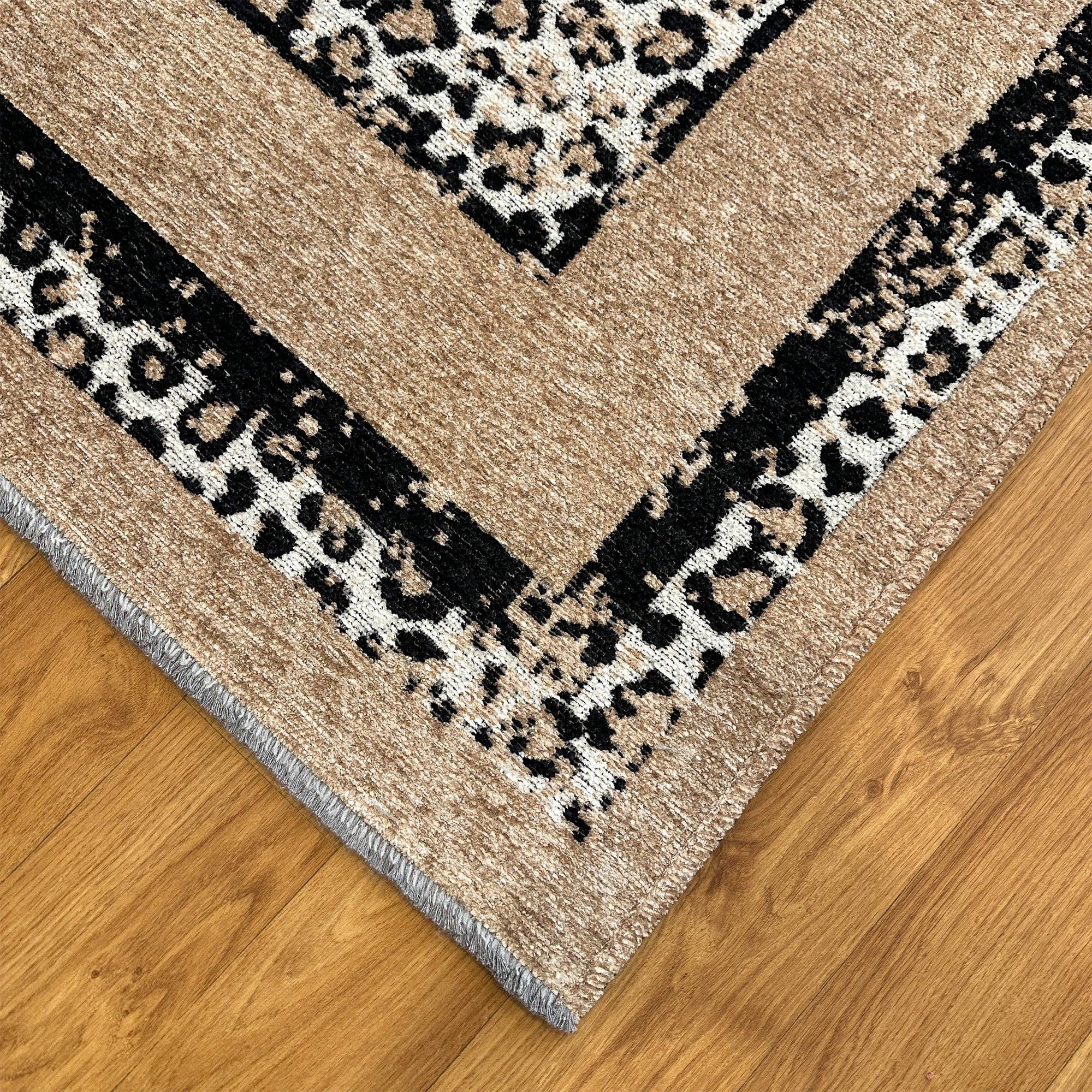 Reversible Leopard Black Beige Washable Area Rugs for wholesale on Faire5