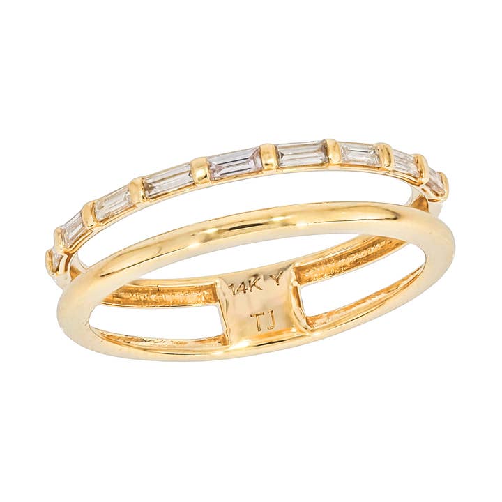 DRN01778. 14K Solid Gold Mined Diamond Baguette Band Ring for wholesale by Tresor Jewelry Inc.