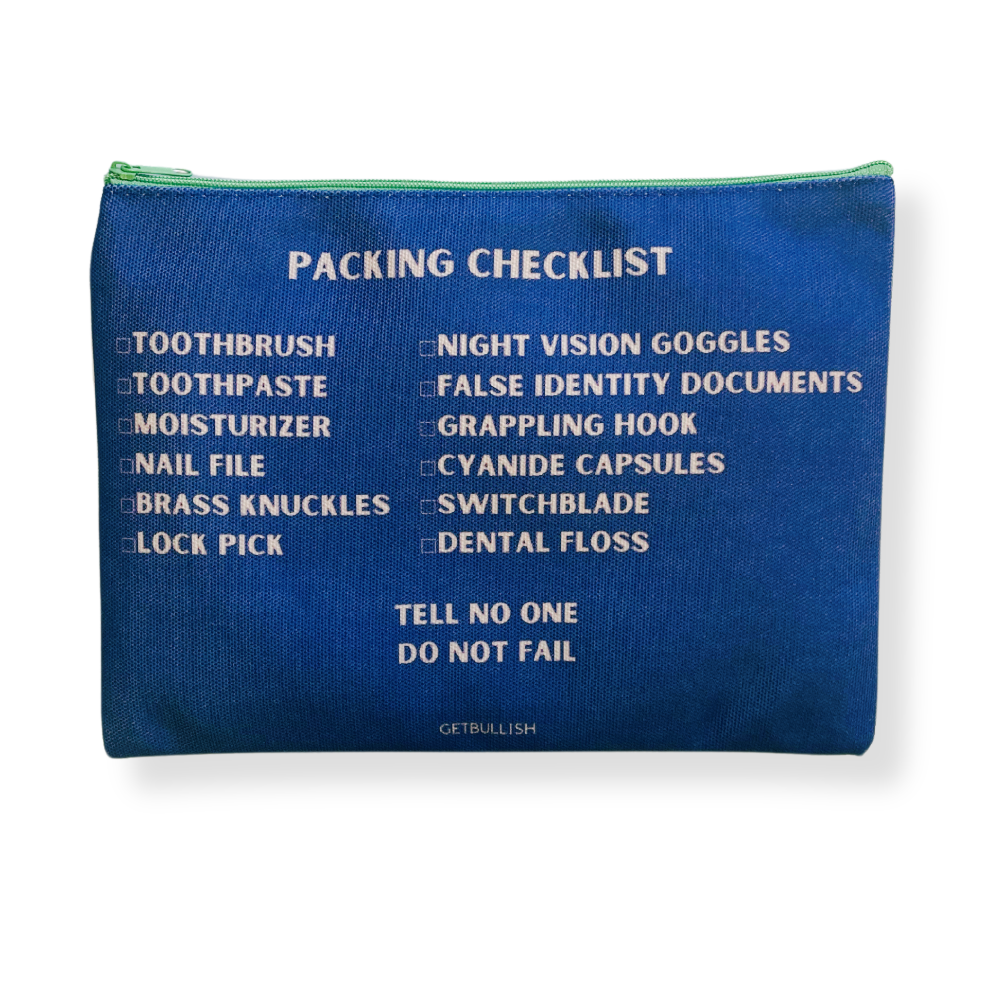 GetBullish - Wholesale Pencil Case/Pouch - GetBullish Secret Agent Packing Checklist Canvas Zipper Pouch 9.5" x 7" | Cosmetics Bag or Pencil Case3