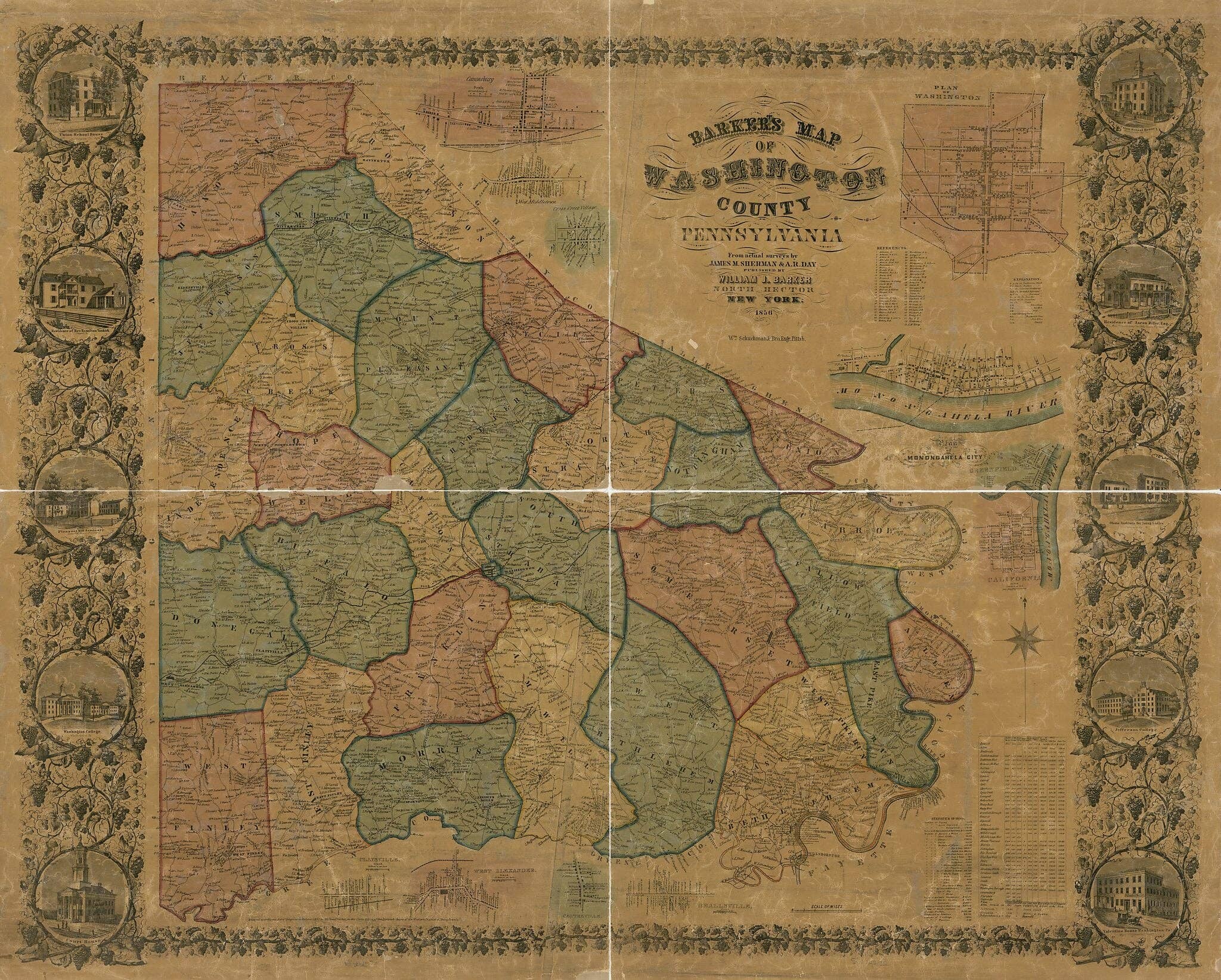 Relic Map Co. – wholesale Map – Barker's Map of Washington County, Pennsylvania : from Actual Surveys (Map of Washington County, Pennsylvania) 18560