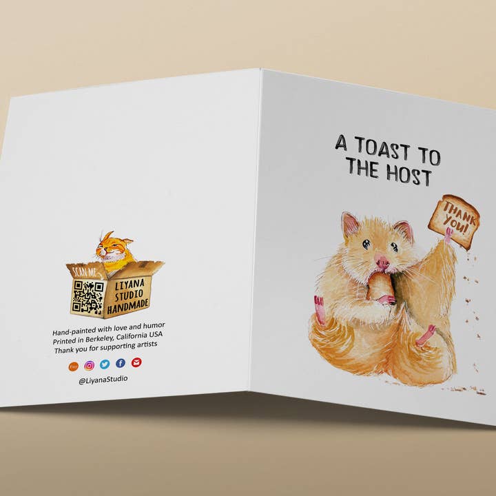 Liyana Studio - Wholesale Thank You Card - Hamster Toast To The Host - Funny Thank You Card