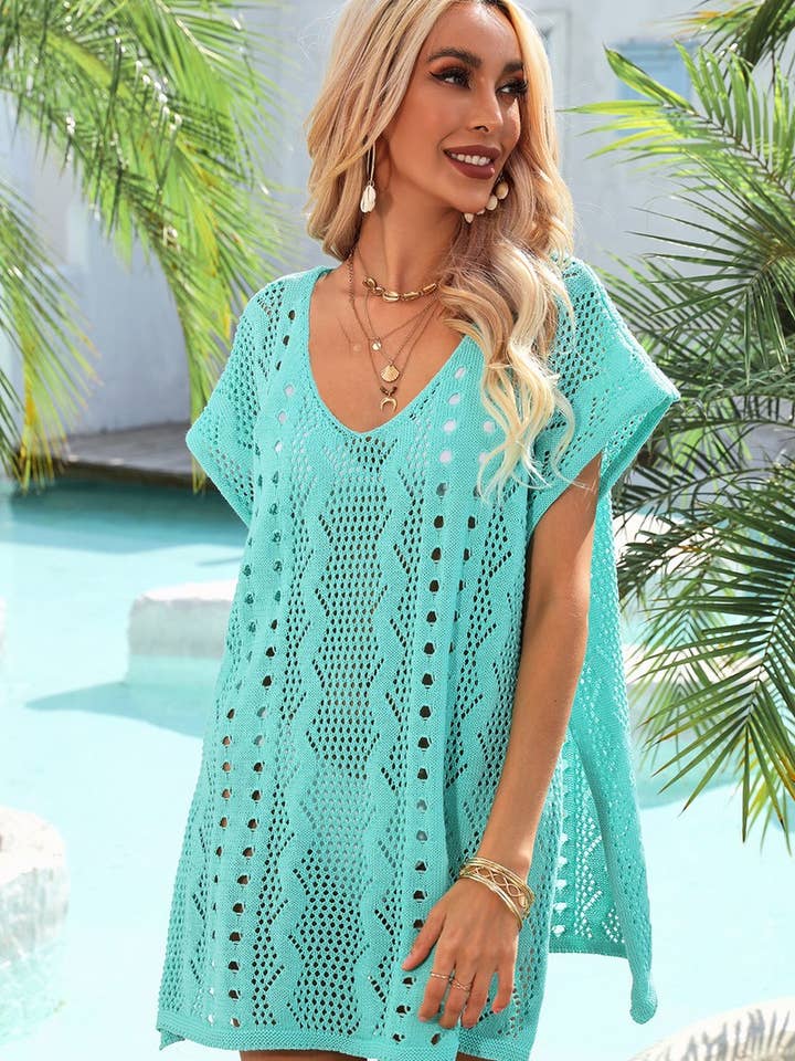 NINEXIS - Wholesale Swim Cover Up - Women's - CWOSWS0030_Crochet Bikini Cover V-Neck Beach Top Sweater37