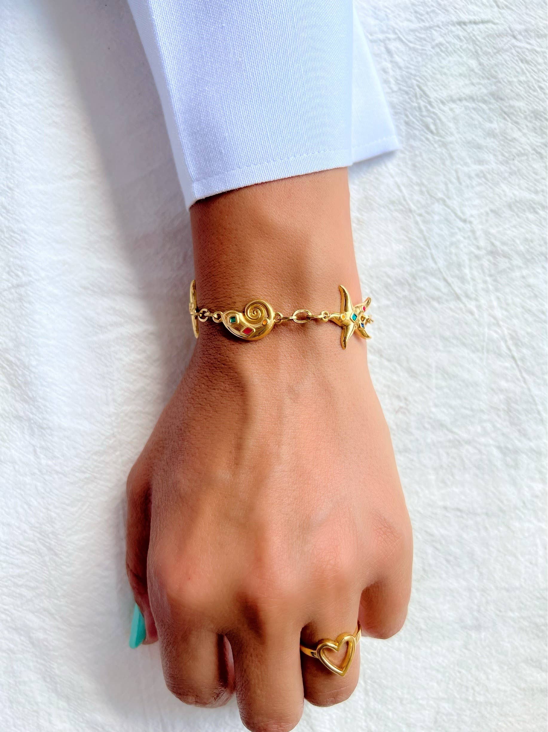 Christina Christi - Vente Bracelets à breloques/pendentifs - Bracelet d'été en or, bracelet de plage, bracelet de coquillage, Starfi1