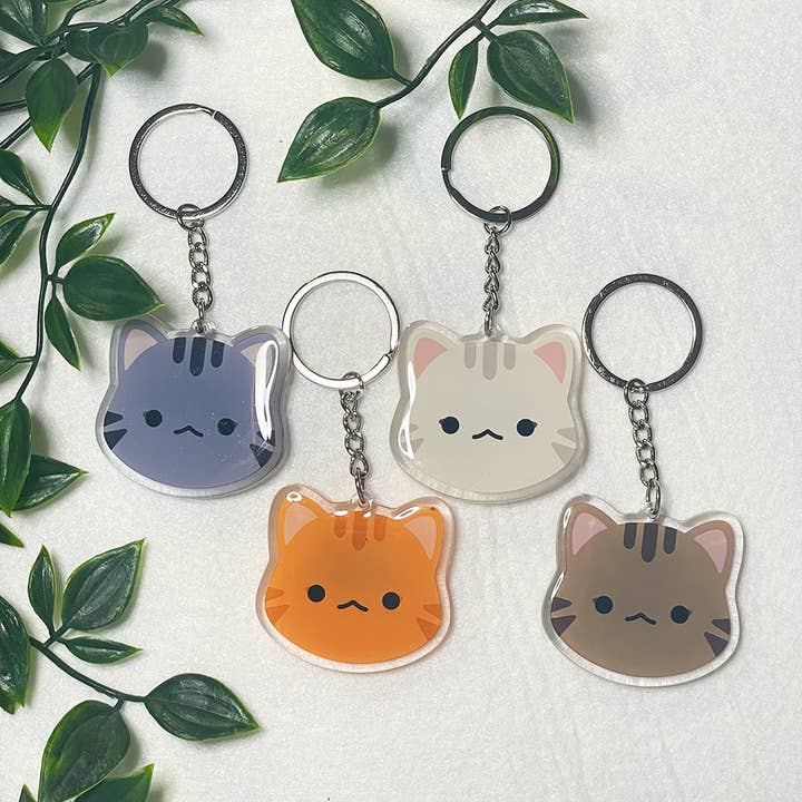 Tabby Cat Double-Sided Epoxy Acrylic Keychain / Orange Gray Brown White for wholesale by deadlybearhug