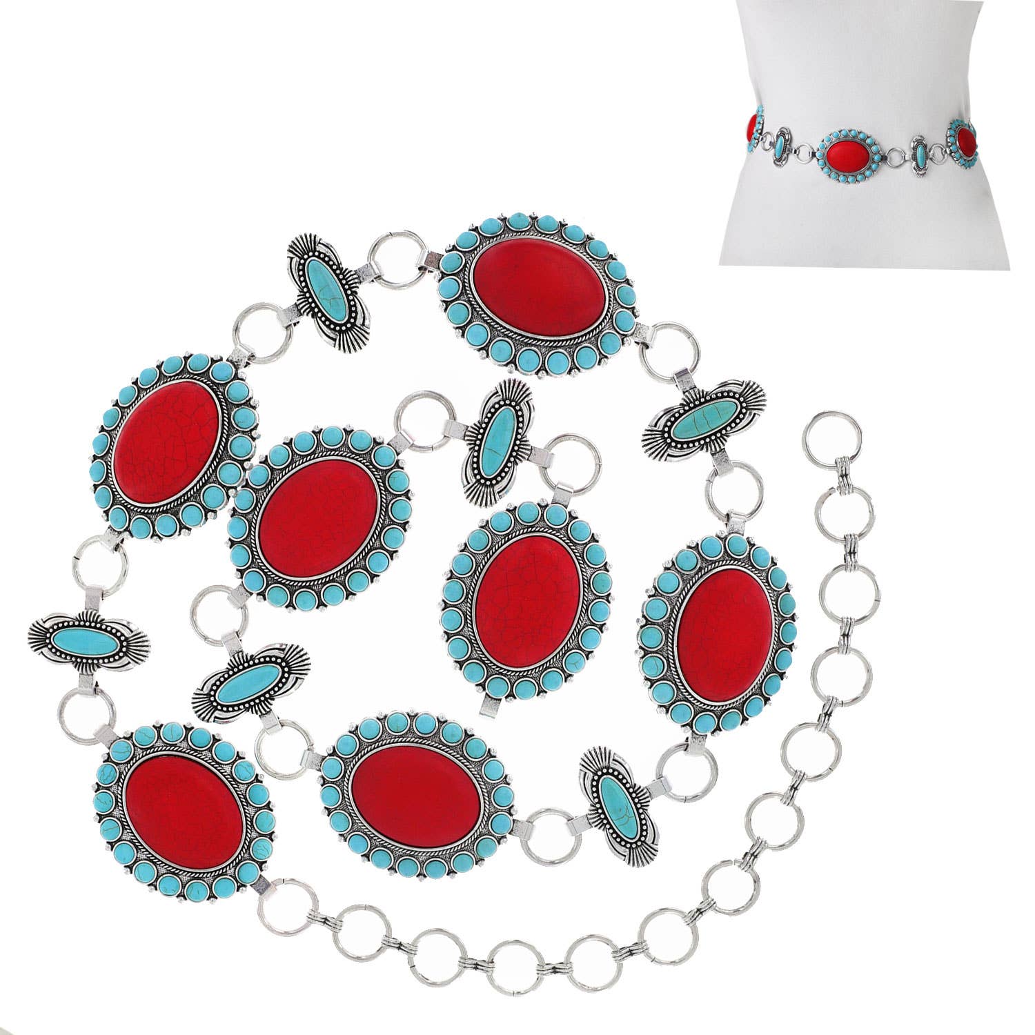 SP Sophia Collection - Wholesale Belt - Women's - Western Style Semi Stone Concho Chain Link Belt3