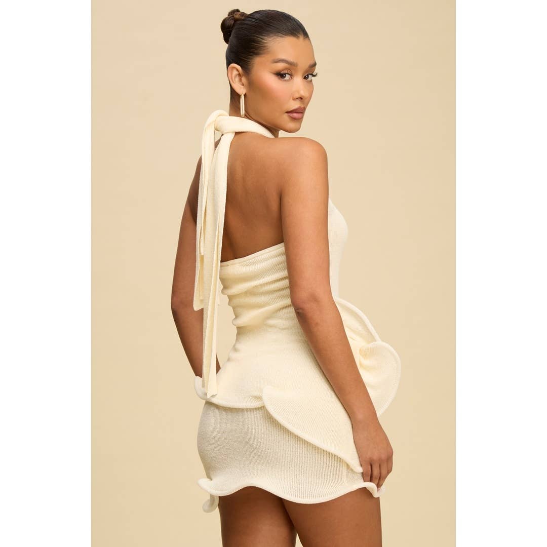 Luxxel - Wholesale Dress - Women's - KNIT RUFFLE HALTER MINI DRESS1