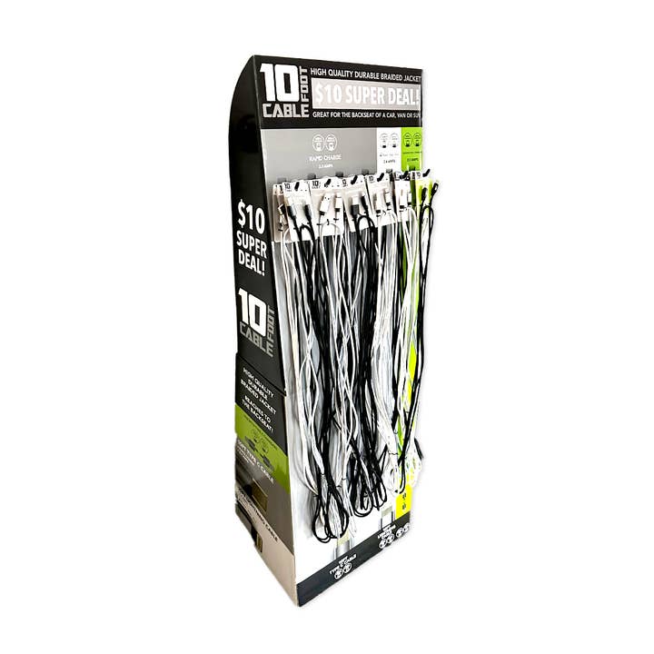 Novelty Brands - Wholesale Charging Cable - 10 ft Charging Cable Assortment Floor Display- 24/Display1