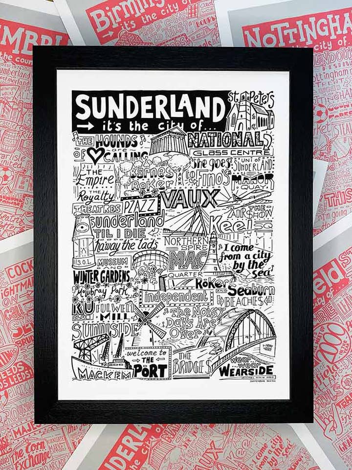 Sunderland Landmarks È la città dell'arte - Stampa per la vendita all'ingrosso da parte di Sketchbook Design