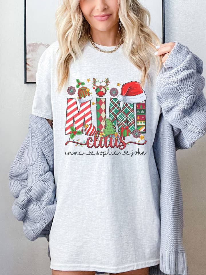 SONDO DESIGN LTD - Vendita all'ingrosso Maglietta stampata - Donna - Camicia natalizia personalizzata Mimi Claus, Camicia Babbo Natale Mimi3