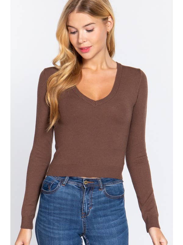 Active Basic | Active USA - Wholesale Knit Sweater - Women's - Long Sleeve V-neck Sweater