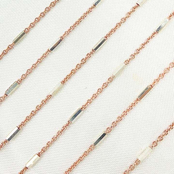 Rose et argent Z9RGS. Chaîne tubulaire satellite en argent sterling plaqué or rose en vente sur Faire2