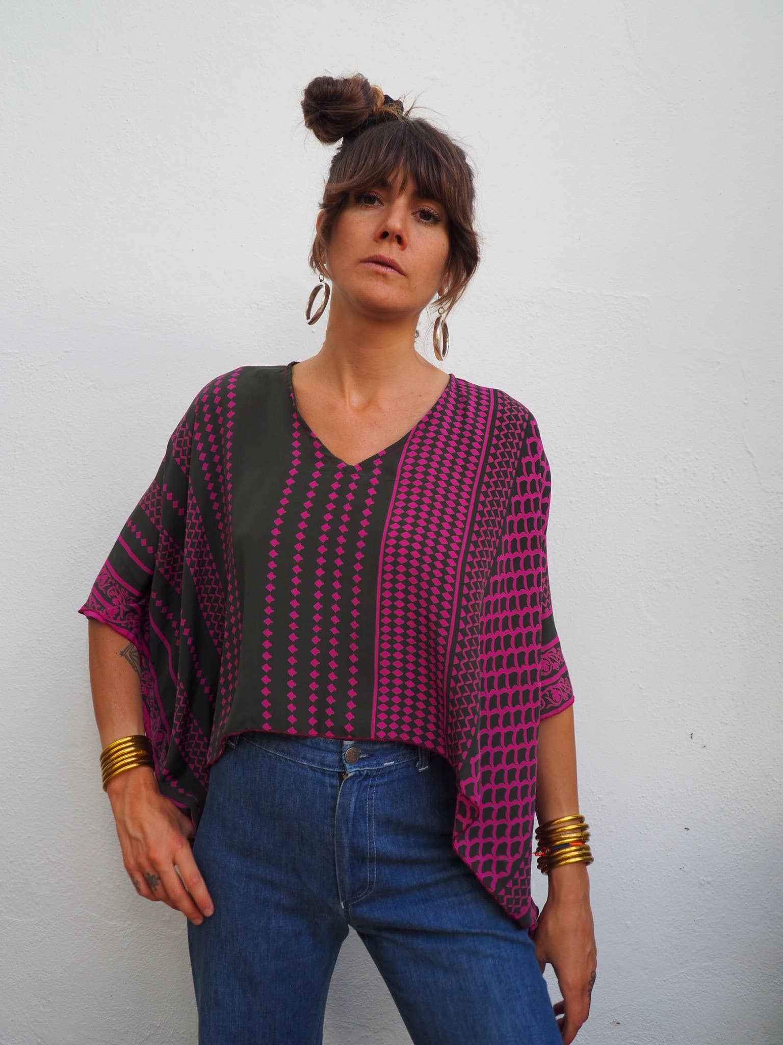 Vagabond Ibiza – Blusa - Mulher por atacado – Top cropped Kaftan Jade de mangas longas11