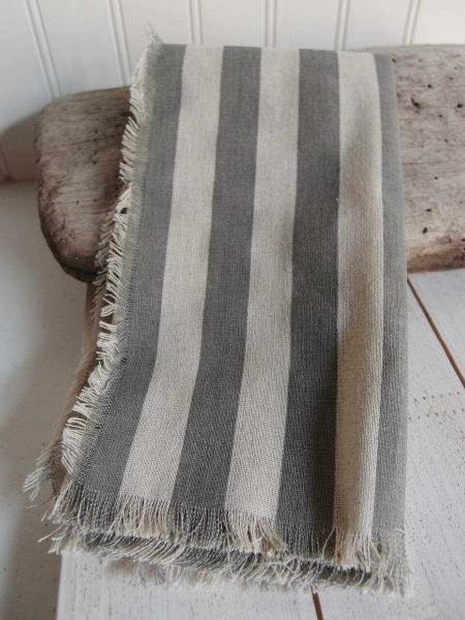 Packaging Decor - Wholesale Placemat - Linen Square Placemats with Fringed Edges Bold Gray Stripes1