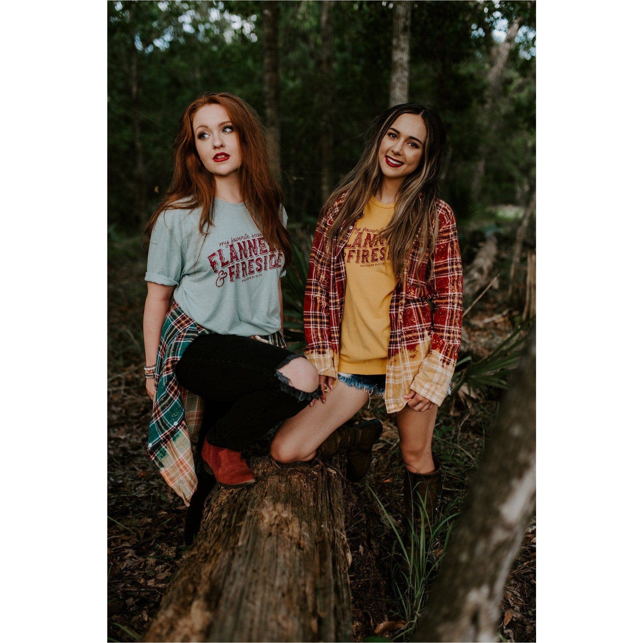 Southern Bliss Co. - Wholesale Screen Printed T-Shirt - Women's - Flannels and Fireside Teal Tee2