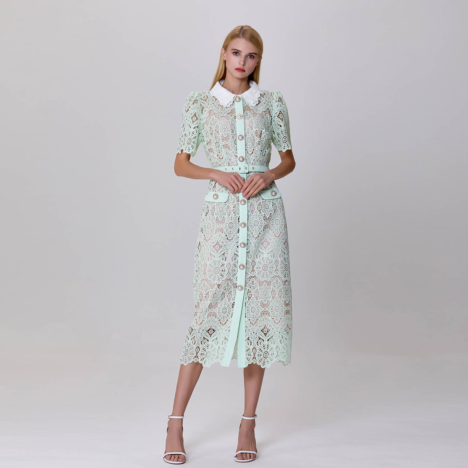 Smart and Joy - Wholesale Dress - Women's - Buttoned dress in sheer lace1