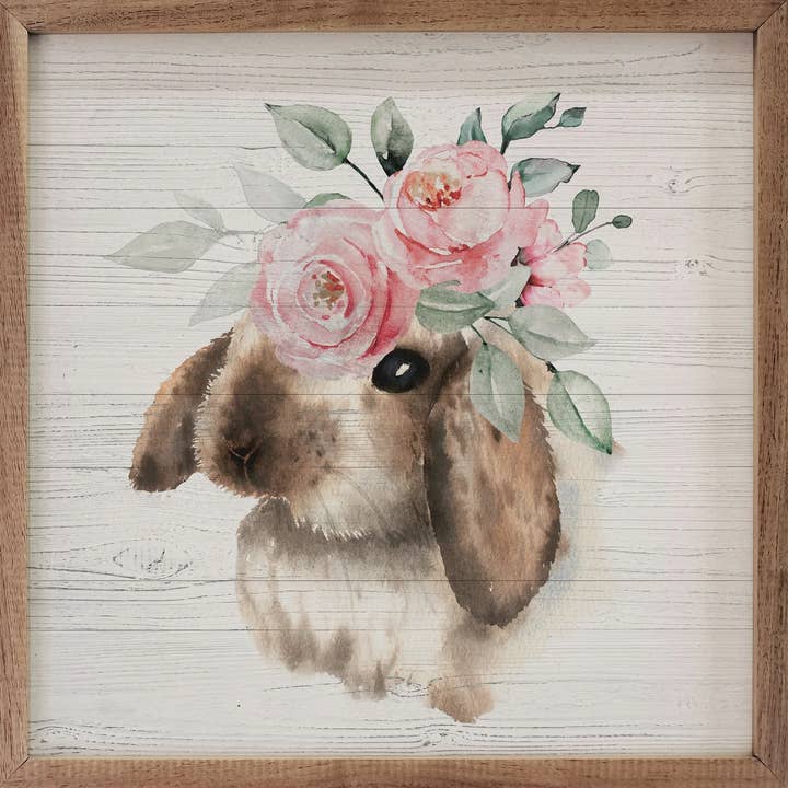 White And Brown Bunny With Flowers White for wholesale by Kendrick Home
