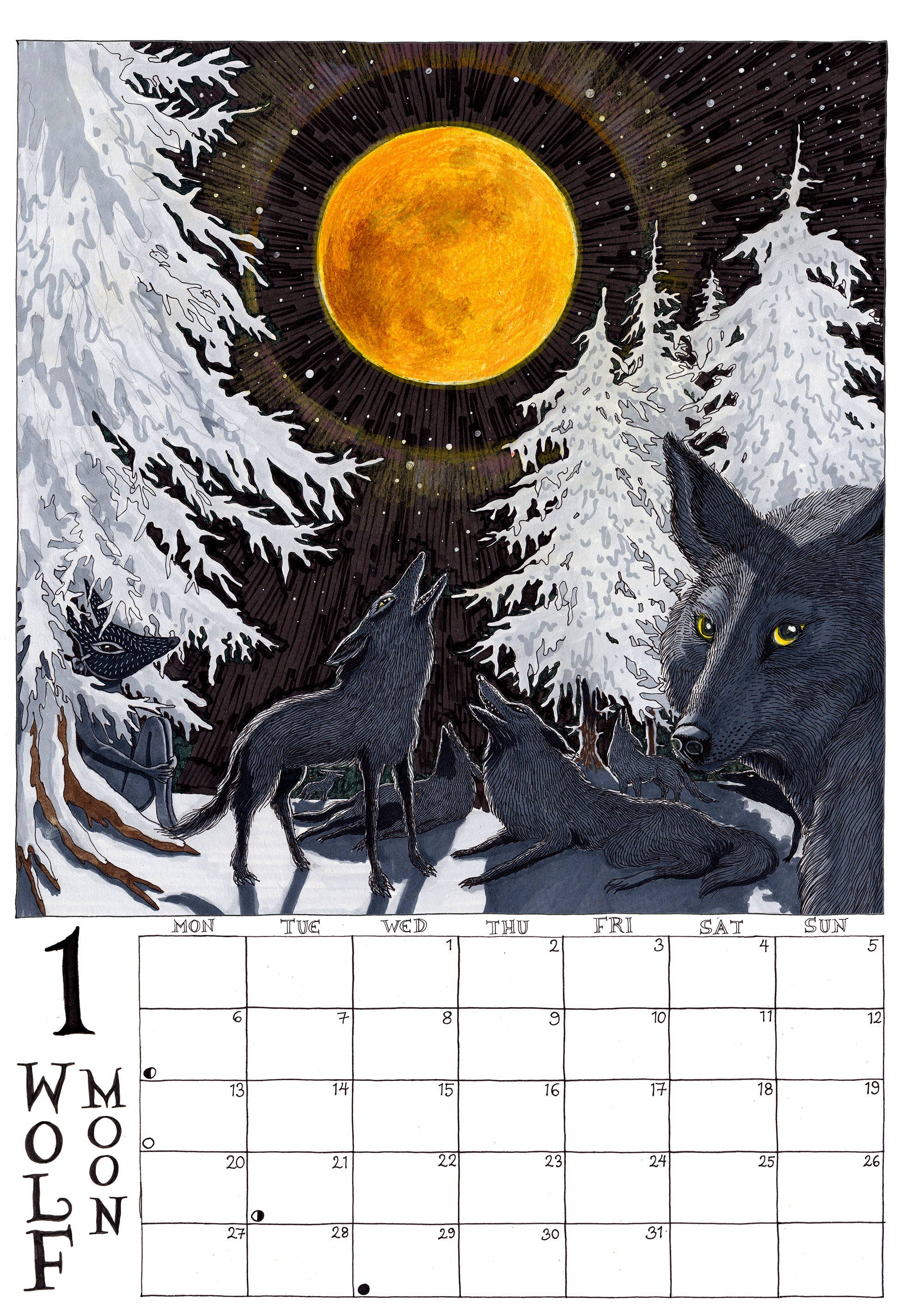 Fox & Comet - Wholesale Calendar - Illustrated Wall Calendar - The Calendar of the Full Moon1