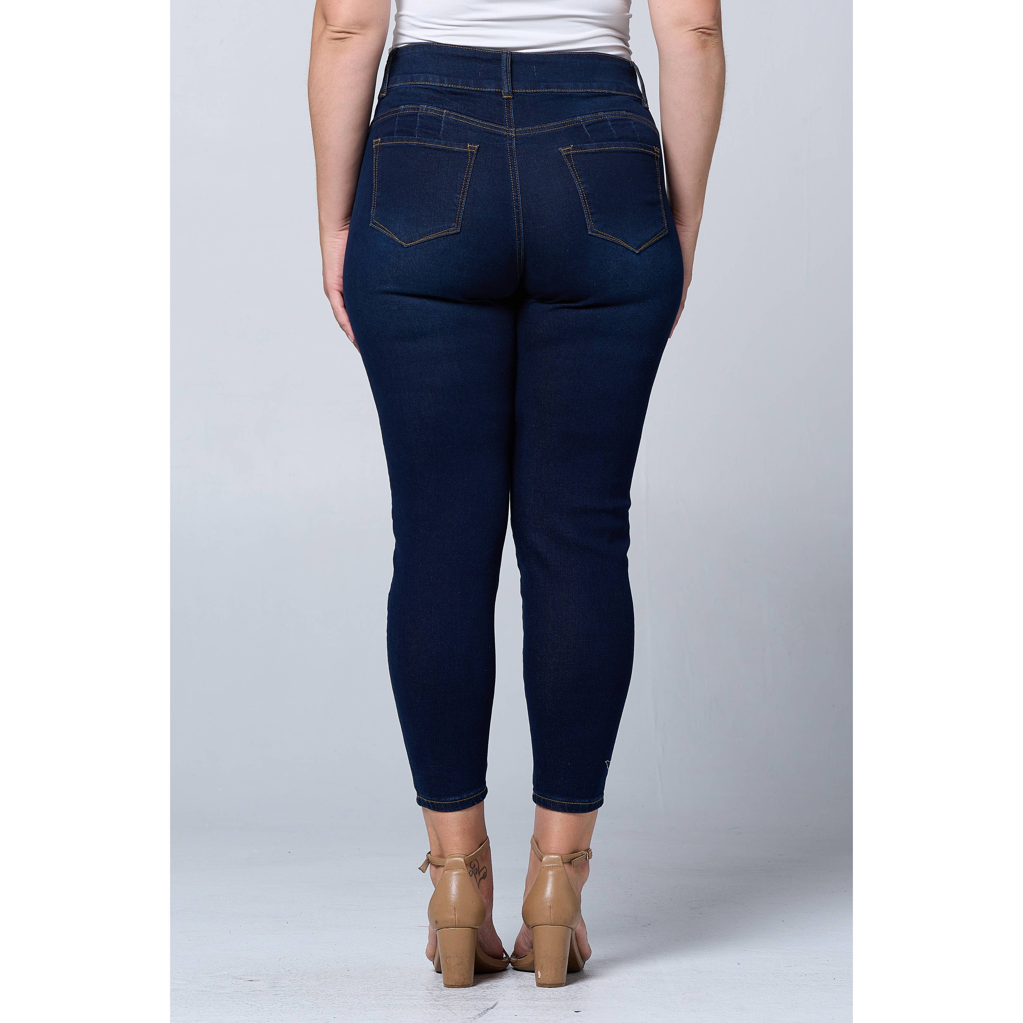 Donkerblauw Plus Size Skinny Jeans met Buikcorrigerende Taille en Lifting voor de Billen PH3502X Donkerblauw voor groothandel op Faire5