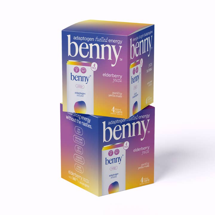 Benny - Vente Apéritifs sans alcool/mocktails - Pack de 4 Boissons Énergisantes Yerba Maté Sureau Yuzu0