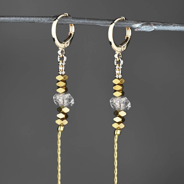 Golden Huggie w/ Herkimer Diamond Earrings for wholesale by KBD Studio