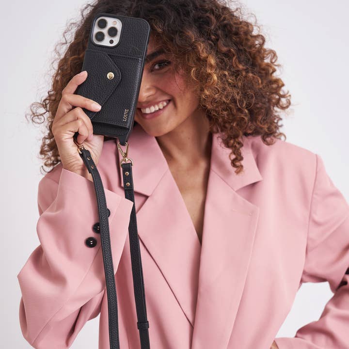 Louve Collection - Wholesale Phone wallet – women's - Zoë Black Leather Phone Case Wallet & Matching Strap14