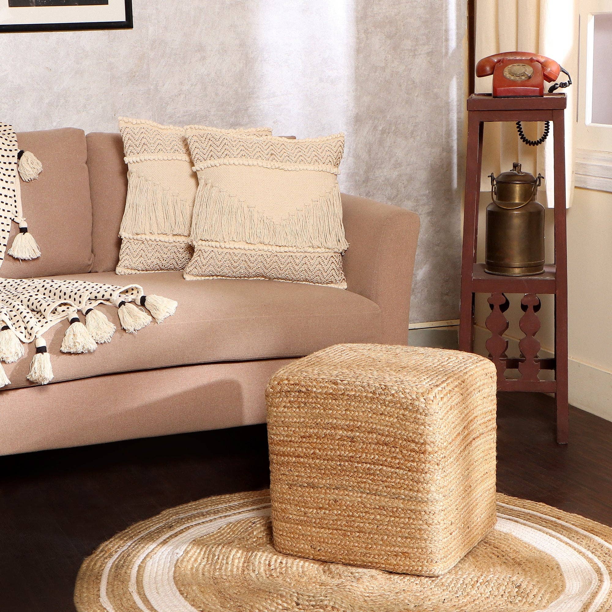 Natural · REDEARTH · Cube Jute Pouf (14.5”x14.5”x16”; Natural) for wholesale on Faire2