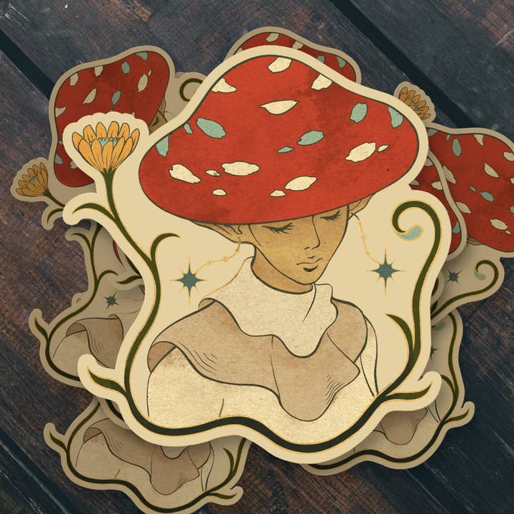 Sticker Bull - Wholesale Sticker - Hand Drawn Illustrated Cute Fairy Pixie Mushroom Cap Sticker4