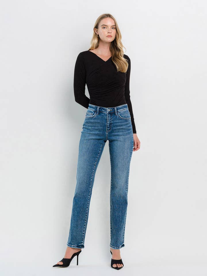ILLUMINATE HIGH RISE MEDIUM DARK STRAIGHT JEANS F5383 for wholesale on Faire6