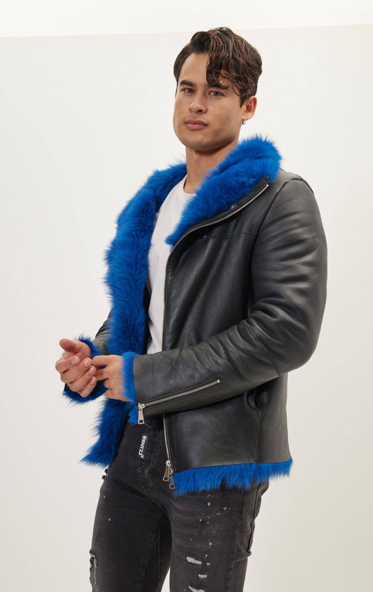 BLACK NAVY Men's Reversible Toscana Shearling Genuine Leather Jacket for wholesale on Faire4