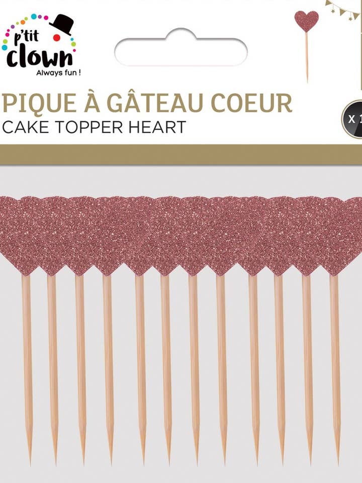 Pique À Gâteau - Rose Gold - Lot De 12 - Coeur pour la vente par P'tit Clown