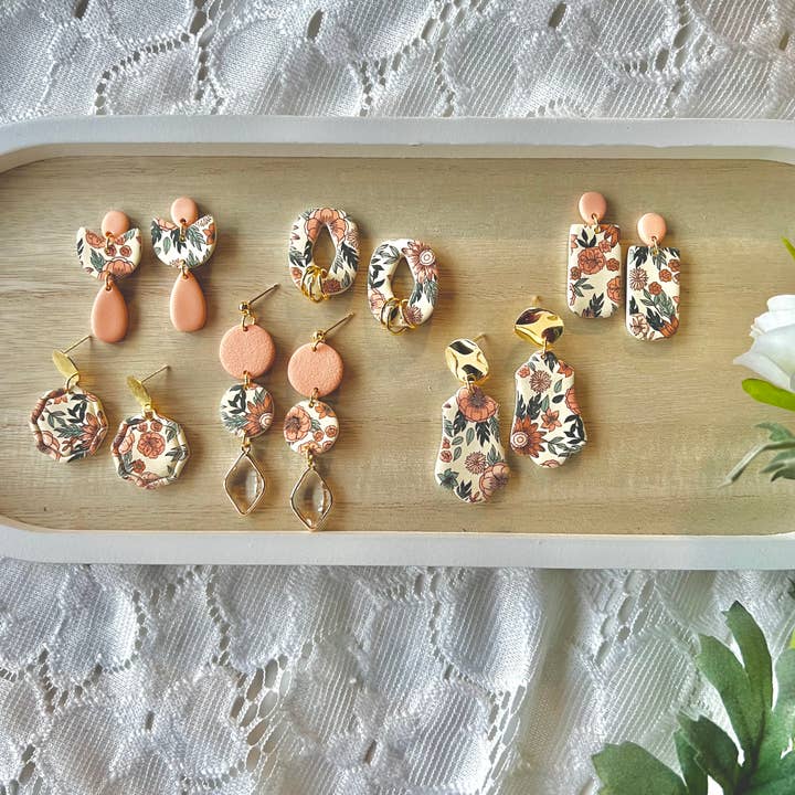SeizeTheClayJewelry - Wholesale Dangle Earrings - Spring Floral Earrings, Peach Floral Earrings