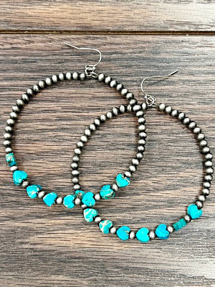 723511, Orecchini a cerchio fatti a mano Navajo con pietre preziose a forma di cuore per la vendita all'ingrosso da parte di ISAC Trading Inc