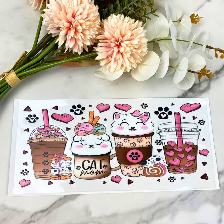 Katzenmama (Valentinstag) | 16 oz UV DTF Hülle für den Großhandel von HKS Custom Designs