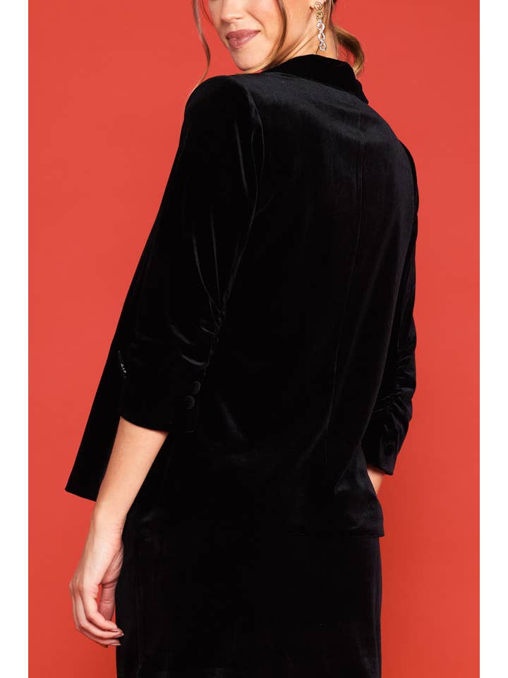 SKIES ARE BLUE - Wholesale Blazer - Women's - Velvet Blazer with Ruched Sleeves8