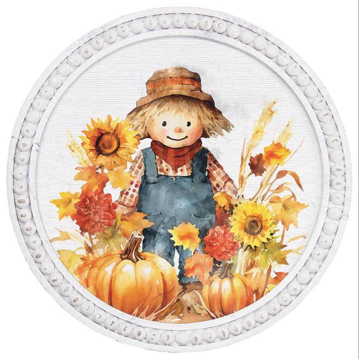 Fall Scarecrow Scene - Beaded Art Round for wholesale by Sincere Surroundings