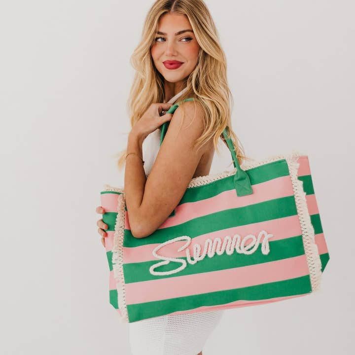 Pretty Simple - Wholesale Beach Bag - Striped Summer Beach Tote Bag