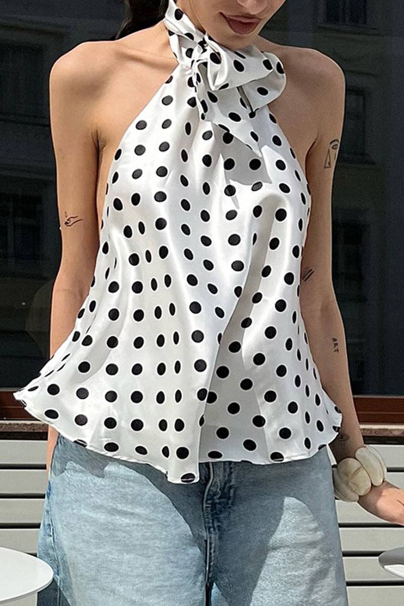 WHITE Polka Dot Halter Top for wholesale on Faire0