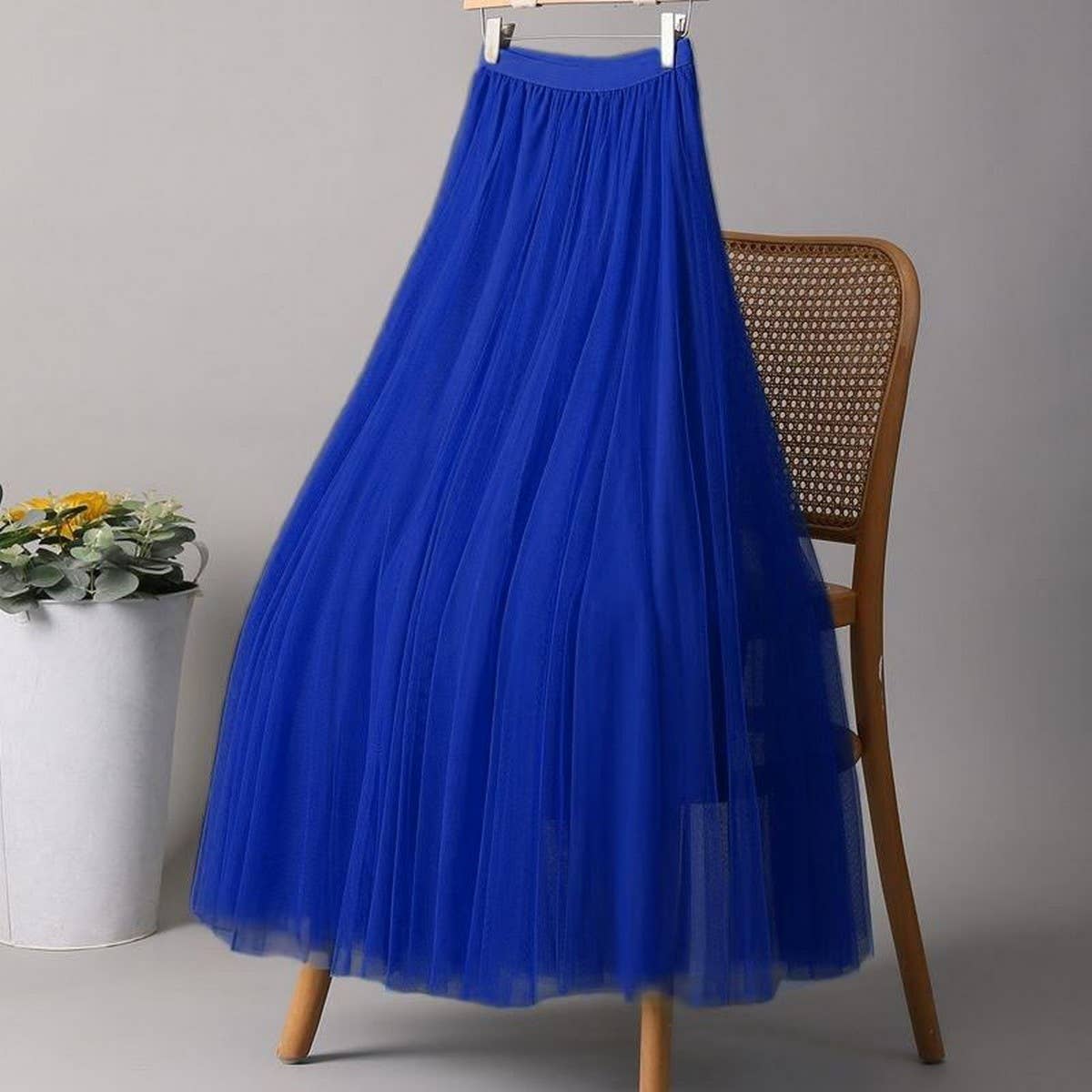 ACCITY - Wholesale Skirt - Women's - SOLID COLOR ELASTIC-WAIST MESH TULLE A-LINE SKIRT_CWBLS037220