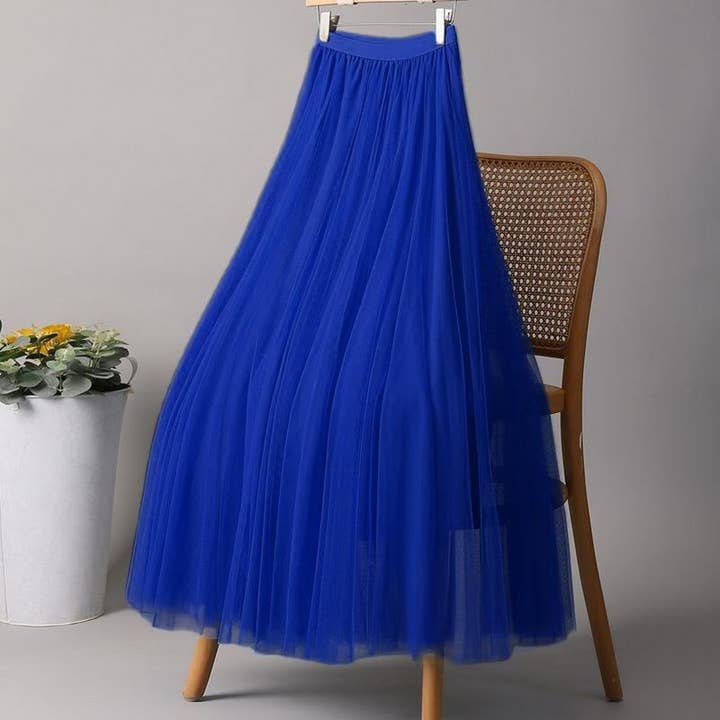ACCITY - Wholesale Skirt - Women's - SOLID COLOR ELASTIC-WAIST MESH TULLE A-LINE SKIRT_CWBLS037220