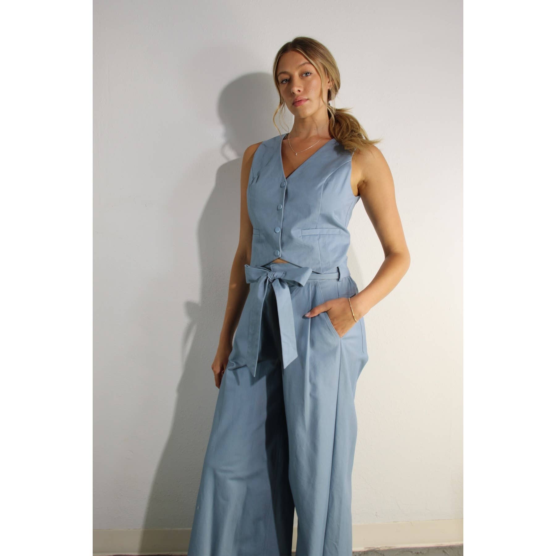 BLUE HAZE COTTON VEST AND PANTS SET for wholesale on Faire3