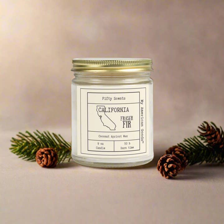 California Frasier Fir Scented Candle - Coconut Apricot Wax for wholesale by My American Goods