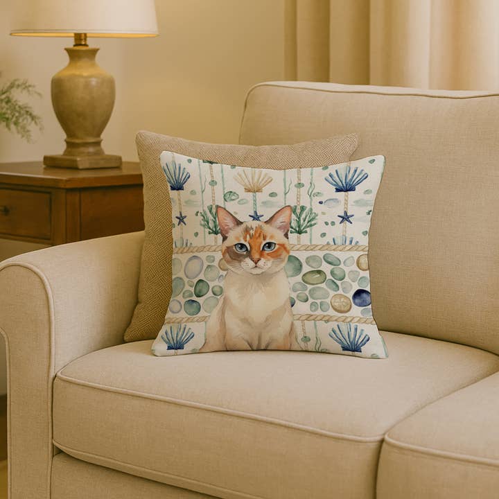 Cuscino in Vetro di Mare Costiero Tortie Point Cat 18x18 FNT1368 per la vendita all'ingrosso da parte di Caroline's Treasures