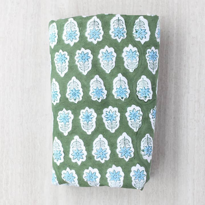 Mended - Wholesale Tablecloth - Table Throw - Poinsettia, Sage & Uniform Blue