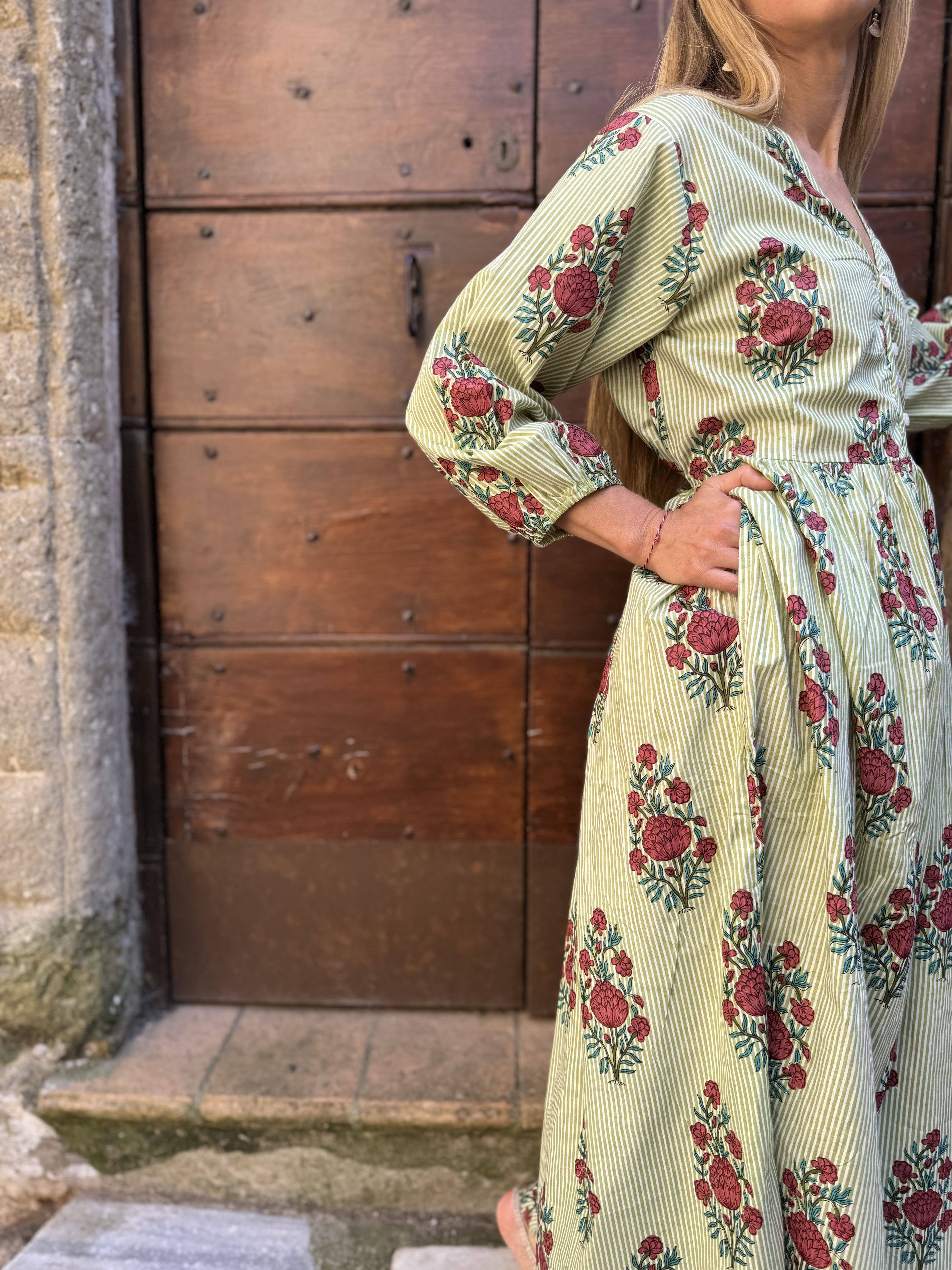 Devi Shop - Wholesale Dress - Women's - Cotton Venus Midi Dress ~ Stripes & Floral2