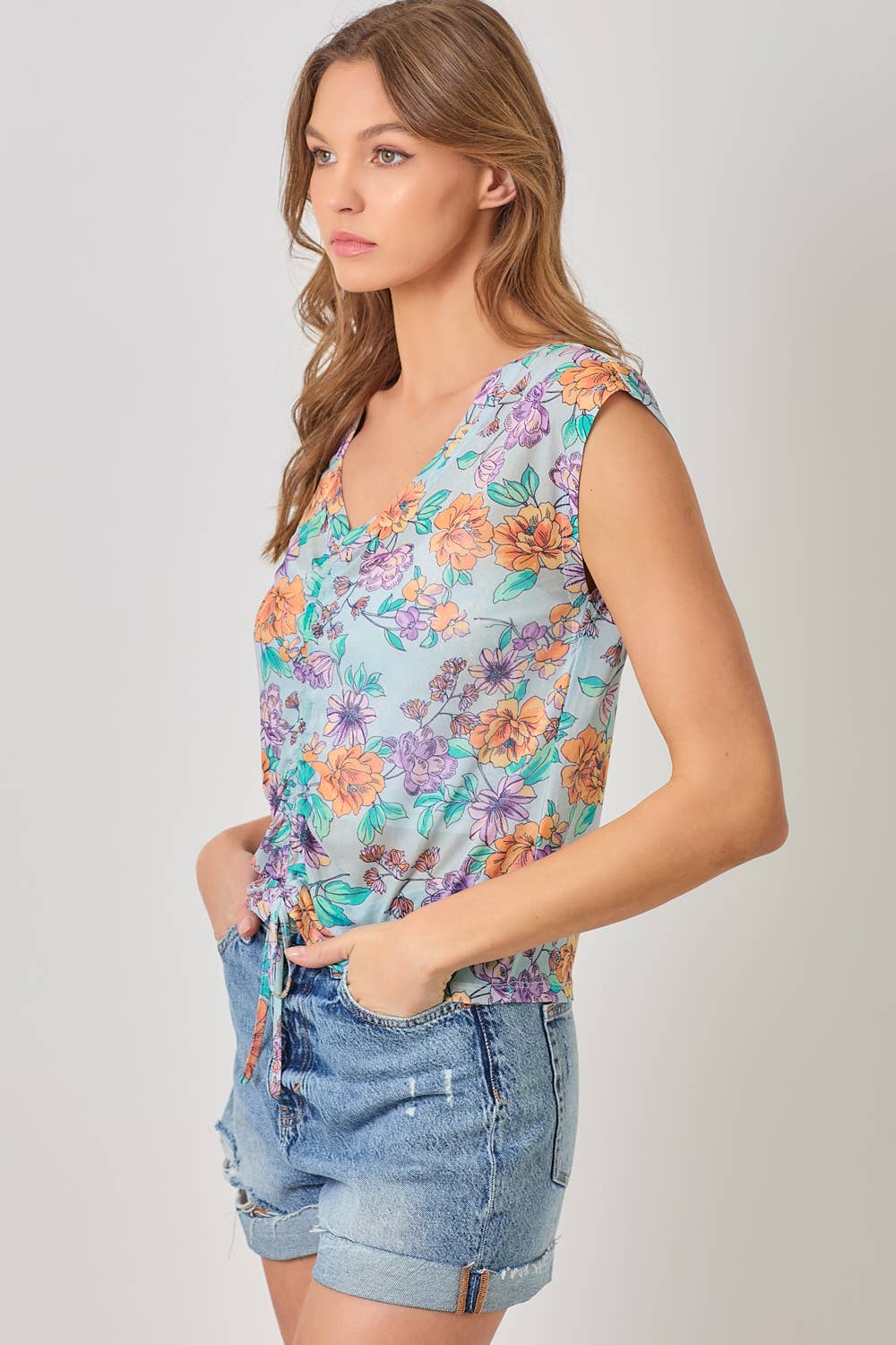 Mystree - Wholesale Blouse - Women's - 61049 Front String Detailed Printed Mesh Top12
