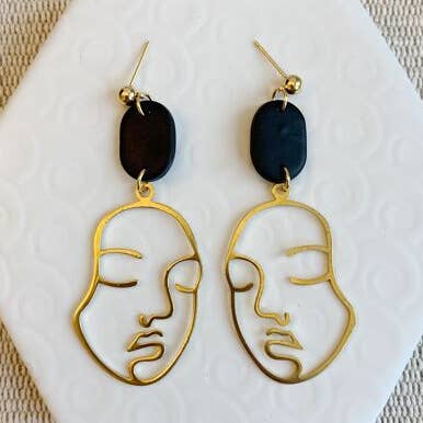 Sasha Black Large Gold Face Ball Stud Earring for wholesale by Kismet Klay