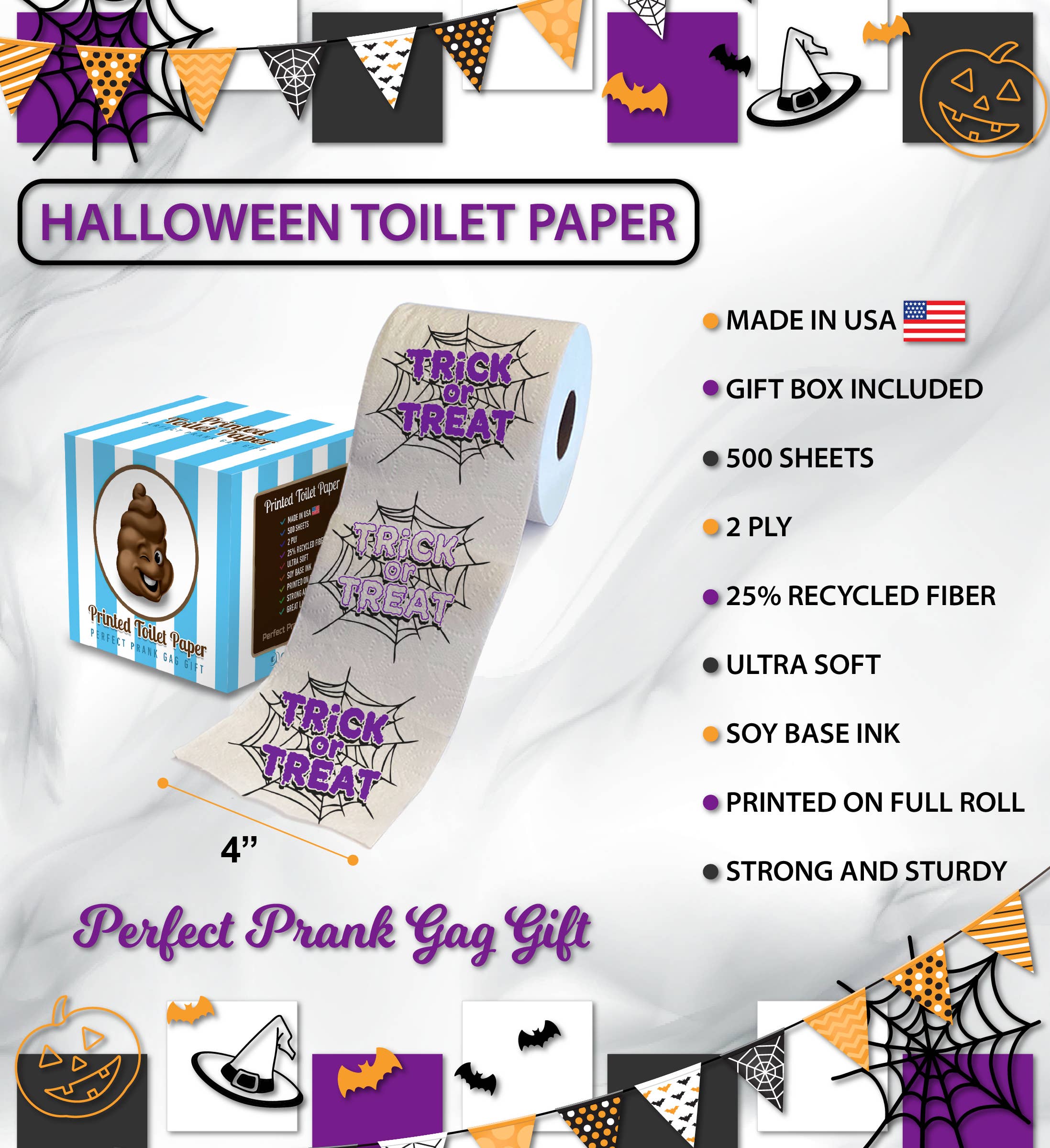 Cota Global - Vente Papier toilette - PAPIER TOILETTE IMPRIMÉ - HALLOWEEN - DES BONBONS OU UN SORT2