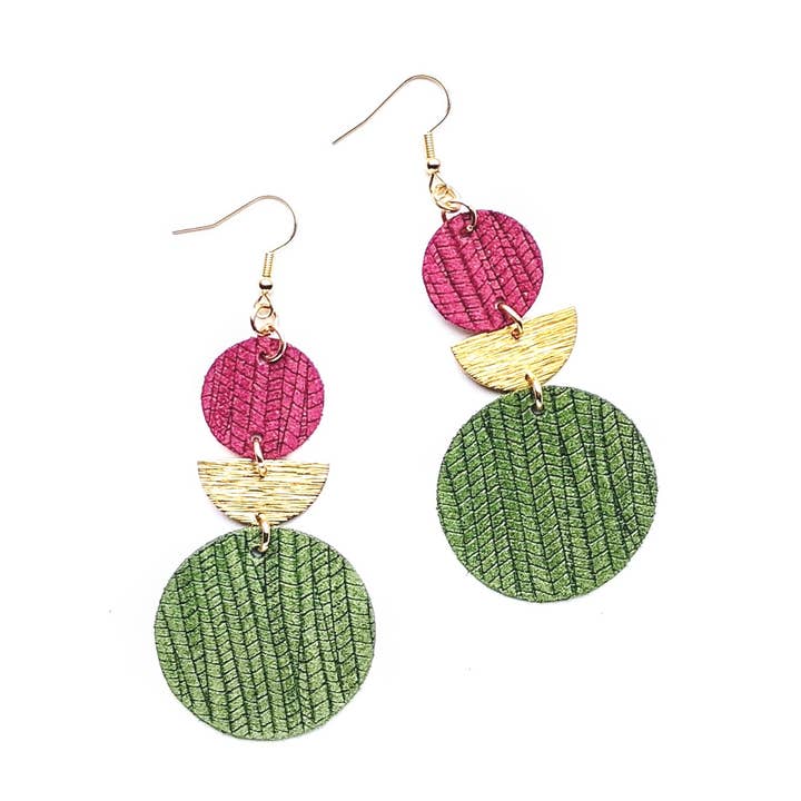 Supana Suede Plum Wine & Olive Statement Earrings Valentine for wholesale by Spoon & Theory Handmade