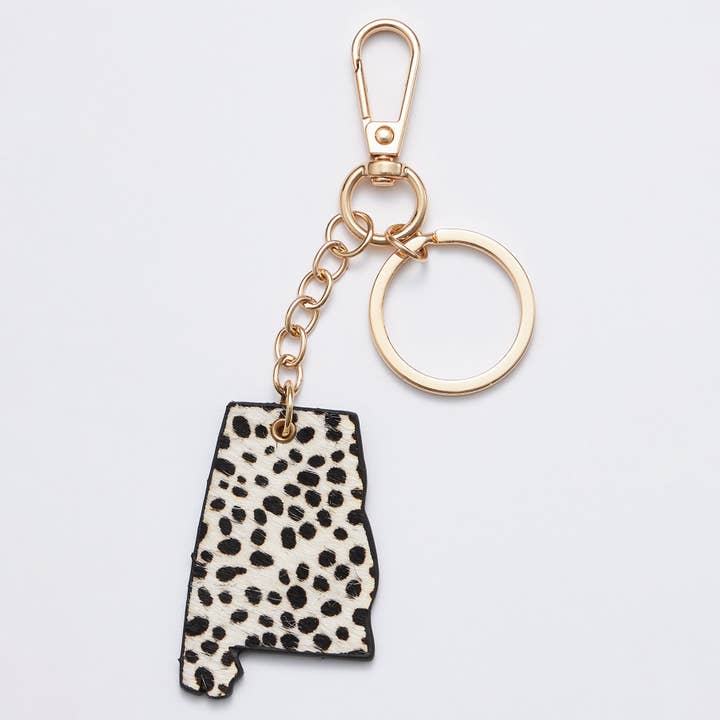 Frem - Wholesale Keychain - Women's - Genuine Leather Animal Print Alabama State Keychains