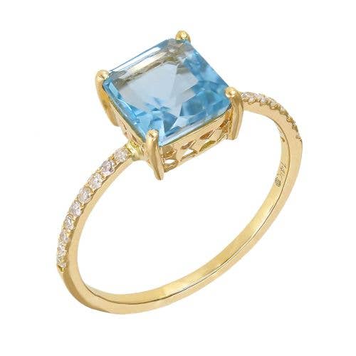 Jewels of Mewar – wholesale Band/Stackad Ring – Diamant & 7,5 mm kvadrat schweiziska blå topas Ring 7